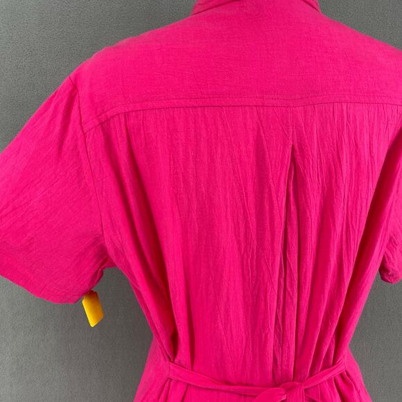 Vtg 80s 90s Two Potato Button Down Tie Back Short Sleeve Maxi Dress M Pink NOS - Picture 7 of 16